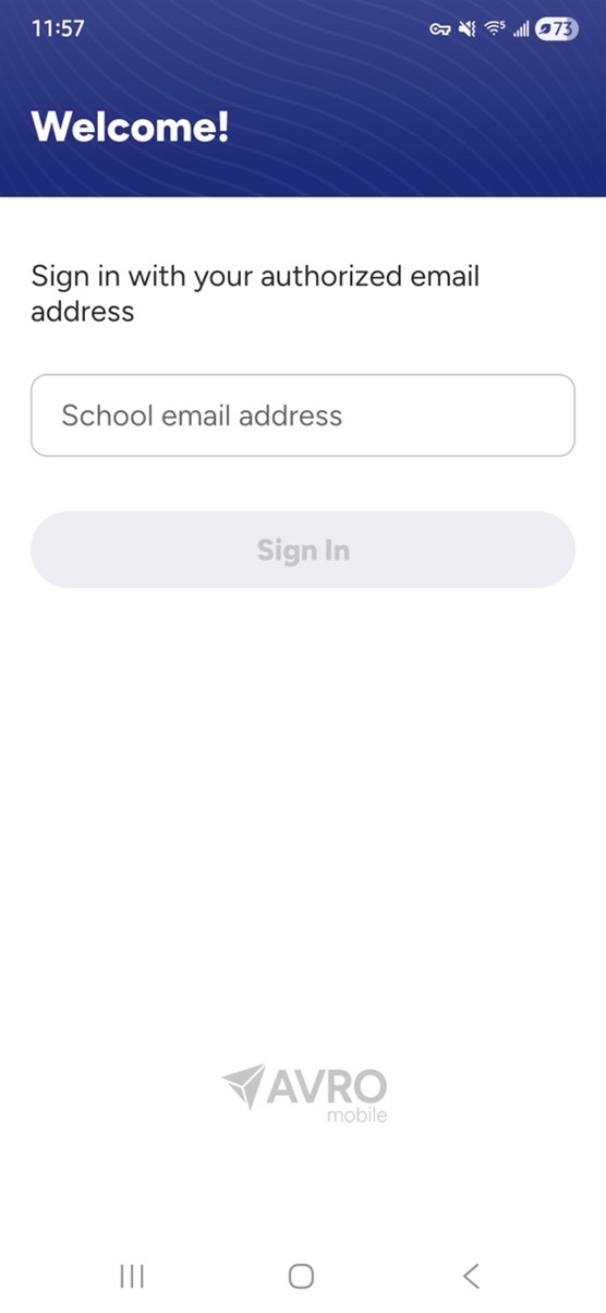 Screenshot of the AVRO App log in screen